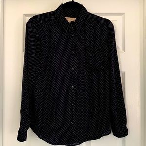 Navy with White Polkadot Long Sleeve Blouse